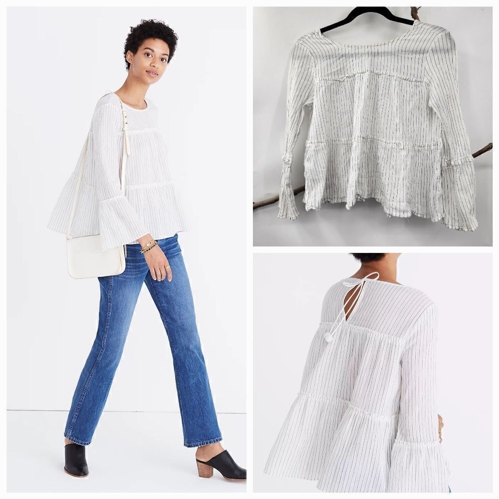Madewell woman's tiered top in haysboro stripe